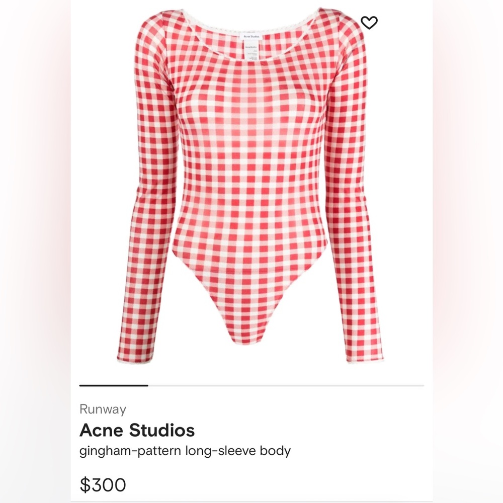 Acne Studios Red and White Gingham Long-Sleeve Bodysuit